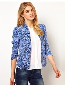 Printed Clean Blazer - style: single breasted blazer; collar: standard lapel/rever collar; predominant colour: royal blue; occasions: casual, evening, work; length: standard; fit: straight cut (boxy); fibres: silk - 100%; sleeve length: long sleeve; sleeve style: standard; texture group: silky - light; trends: statement prints; collar break: low/open; pattern type: fabric; pattern size: small & busy; pattern: florals, patterned/print