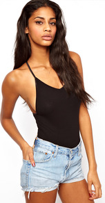 Body With Skinny Straps And V Neck - neckline: low v-neck; sleeve style: spaghetti straps; pattern: plain; waist detail: fitted waist; back detail: racer back/sports back, low cut/open back; hip detail: fitted at hip; predominant colour: black; occasions: casual, evening; length: standard; style: top; fibres: cotton - stretch; fit: body skimming; sleeve length: sleeveless; trends: sporty redux; pattern type: fabric; pattern size: standard; texture group: jersey - stretchy/drapey