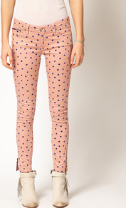 Hilfiger Denim Spot Skinny Jeans - style: skinny leg; waist: low rise; pattern: polka dot; pocket detail: traditional 5 pocket; predominant colour: pink; occasions: casual; length: ankle length; fibres: cotton - mix; texture group: denim; pattern type: fabric; pattern size: small & busy