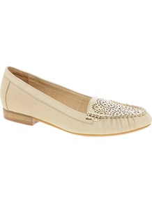 Lazey Flat Shoes - predominant colour: ivory; occasions: casual, evening, work; material: leather; heel height: flat; embellishment: studs, applique; toe: round toe; style: loafers; finish: plain; pattern: patterned/print, plain