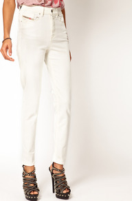 Highknee High Waist Skinny Jeans - style: skinny leg; length: standard; pattern: plain; waist: high rise; pocket detail: traditional 5 pocket; predominant colour: white; occasions: casual, evening; fibres: cotton - stretch; texture group: denim; pattern type: fabric