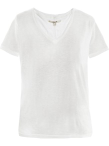 Janis V Neck T Shirt - neckline: v-neck; pattern: plain; style: t-shirt; predominant colour: white; occasions: casual, work; length: standard; fibres: linen - mix; fit: body skimming; sleeve length: short sleeve; sleeve style: standard; pattern type: fabric; pattern size: standard; texture group: jersey - stretchy/drapey