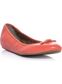 Bion Flats - predominant colour: coral; occasions: casual, work; material: leather; heel height: flat; embellishment: elasticated, snaffles, chain/metal; toe: round toe; style: ballerinas / pumps; trends: fluorescent; finish: plain; pattern: plain