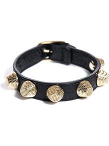 Studded Leather Bracelet - predominant colour: black; occasions: casual, evening; style: cuff; size: standard; material: leather; finish: plain; embellishment: studs