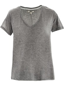 Janis V Neck T Shirt - neckline: v-neck; sleeve style: capped; pattern: plain; style: t-shirt; predominant colour: mid grey; occasions: casual; length: standard; fibres: linen - mix; fit: loose; sleeve length: short sleeve; pattern type: fabric; texture group: jersey - stretchy/drapey