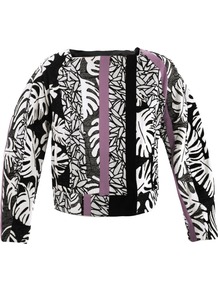 Daniela Jacket - collar: asymmetric biker; style: boxy; predominant colour: black; occasions: casual, evening, work; length: standard; fit: straight cut (boxy); fibres: silk - 100%; sleeve length: long sleeve; sleeve style: standard; trends: statement prints; collar break: medium; pattern type: fabric; pattern size: standard; pattern: florals, patterned/print; texture group: other - light to midweight