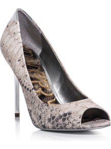 Reagan Shoes - predominant colour: stone; occasions: evening, work, occasion; material: leather; heel height: high; heel: stiletto; toe: open toe/peeptoe; style: courts; finish: plain; pattern: animal print, patterned/print