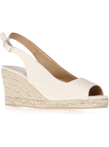 Beso - predominant colour: ivory; occasions: casual, holiday; material: fabric; heel height: mid; embellishment: buckles; ankle detail: ankle strap; heel: wedge; toe: open toe/peeptoe; style: standard; finish: plain; pattern: plain