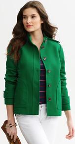 Textured Cotton Jacket - pattern: plain; style: single breasted blazer; shoulder detail: obvious epaulette; bust detail: added detail/embellishment at bust; collar: standard lapel/rever collar; predominant colour: emerald green; occasions: casual, evening, work, holiday; length: standard; fit: straight cut (boxy); fibres: polyester/polyamide - 100%; back detail: back vent/flap at back; sleeve length: long sleeve; sleeve style: standard; waist detail: drop waist; collar break: medium; pattern type: fabric; texture group: woven light midweight