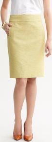 Pastel Tweed Pencil Skirt - style: pencil; fit: tailored/fitted; pattern: herringbone/tweed; predominant colour: primrose yellow; occasions: work; length: on the knee; fibres: cotton - mix; pattern type: fabric; pattern size: standard; texture group: tweed - light/midweight