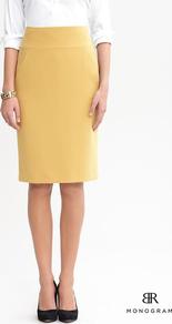 Br Monogram - pattern: plain; style: pencil; fit: tailored/fitted; waist detail: wide waistband/cummerbund, narrow waistband; waist: high rise; hip detail: fitted at hip; predominant colour: primrose yellow; occasions: evening, work; length: on the knee; fibres: polyester/polyamide - mix; texture group: crepes; pattern type: fabric