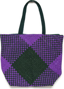 Elizabeth Woven Fabric Tote - predominant colour: purple; occasions: casual, work; type of pattern: standard; style: tote; length: shoulder (tucks under arm); size: oversized; material: macrame/raffia/straw; pattern: checked/gingham, pinstripe, patterned/print; trends: modern geometrics; finish: plain