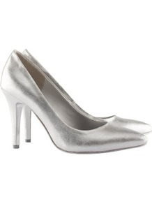 Court Shoes - predominant colour: silver; occasions: evening, work, occasion; material: faux leather; heel height: high; heel: stiletto; toe: pointed toe; style: courts; trends: metallics; finish: metallic; pattern: plain