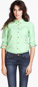 Shirt - neckline: shirt collar/peter pan/zip with opening; pattern: plain; style: shirt; bust detail: pocket detail at bust, buttons at bust (in middle at breastbone)/zip detail at bust; predominant colour: pistachio; occasions: casual, work; length: standard; fibres: cotton - 100%; fit: straight cut; sleeve length: long sleeve; sleeve style: standard; texture group: cotton feel fabrics; pattern type: fabric; pattern size: standard