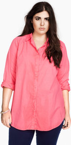 + Shirt - neckline: shirt collar/peter pan/zip with opening; pattern: plain; length: below the bottom; style: shirt; bust detail: buttons at bust (in middle at breastbone)/zip detail at bust; predominant colour: pink; occasions: casual; fibres: cotton - 100%; fit: loose; hip detail: dip hem; shoulder detail: discreet epaulette, flat/draping pleats/ruching/gathering at shoulder; back detail: longer hem at back than at front; sleeve length: long sleeve; sleeve style: standard; texture group: cotton feel fabrics; trends: volume; pattern type: fabric; pattern size: standard