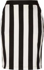White Stripe Pencil Skirt - pattern: vertical stripes; style: pencil; fit: tailored/fitted; waist detail: fitted waist, embellishment at waist/feature waistband, narrow waistband; waist: high rise; hip detail: fitted at hip; occasions: casual, evening, work; length: just above the knee; fibres: cotton - 100%; texture group: cotton feel fabrics; predominant colour: monochrome; trends: striking stripes; pattern type: fabric; pattern size: standard