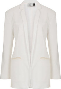 **Tux Jacket Unique - pattern: plain; style: single breasted tuxedo; length: below the bottom; hip detail: front pockets at hip; collar: standard lapel/rever collar; predominant colour: ivory; occasions: evening, work, occasion; fit: tailored/fitted; fibres: silk - 100%; waist detail: fitted waist; sleeve length: long sleeve; sleeve style: standard; texture group: crepes; trends: tuxedo; collar break: low/open; pattern type: fabric; pattern size: standard