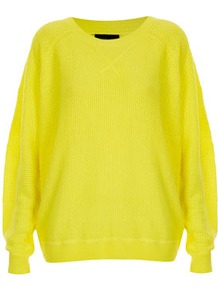 Knitted Mix Stitch Sweater - neckline: round neck; sleeve style: dolman/batwing; style: standard; hip detail: fitted at hip; predominant colour: yellow; occasions: casual; length: standard; fibres: acrylic - 100%; fit: loose; sleeve length: long sleeve; texture group: knits/crochet; trends: fluorescent; pattern type: knitted - other; pattern size: standard