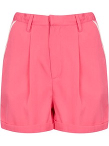 Contrast Heart Pocket Shorts - pattern: plain; style: shorts; waist detail: fitted waist, narrow waistband; pocket detail: large back pockets, small back pockets, pockets at the sides; length: short shorts; waist: mid/regular rise; predominant colour: pink; occasions: casual, evening, holiday; fibres: polyester/polyamide - 100%; hip detail: front pleats at hip level, fitted at hip (bottoms); jeans & bottoms detail: turn ups; texture group: crepes; fit: straight leg; pattern type: fabric; pattern size: standard