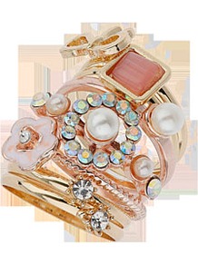 Floral Bow Ring Multipack - predominant colour: gold; occasions: casual, evening, occasion; style: cocktail; size: large/oversized; material: chain/metal; trends: metallics; finish: metallic; embellishment: chain/metal, crystals, jewels, pearls