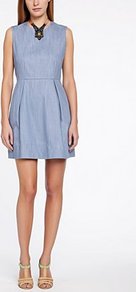 Fleeting Chambray Tunic - length: mid thigh; fit: tailored/fitted; pattern: plain; sleeve style: sleeveless; waist detail: fitted waist; predominant colour: denim; occasions: casual, occasion, holiday; style: fit & flare; fibres: cotton - 100%; neckline: crew; hip detail: structured pleats at hip, soft pleats at hip/draping at hip/flared at hip; sleeve length: sleeveless; texture group: cotton feel fabrics; pattern type: fabric
