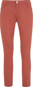 Coral Cropped Jeans - style: skinny leg; pattern: plain; pocket detail: traditional 5 pocket; waist: mid/regular rise; predominant colour: terracotta; occasions: casual; length: calf length; fibres: cotton - stretch; jeans detail: dark wash; texture group: denim; pattern type: fabric