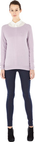 Textured Crew Jumper - neckline: round neck; pattern: plain; length: below the bottom; bust detail: pocket detail at bust; style: standard; predominant colour: lilac; occasions: casual, work; fibres: acrylic - mix; fit: standard fit; sleeve length: long sleeve; sleeve style: standard; texture group: knits/crochet; pattern type: knitted - fine stitch; pattern size: standard