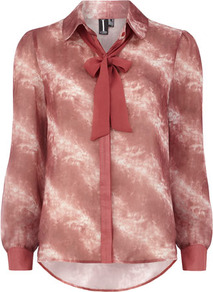 Dusky Pink Pussybow Blouse - neckline: pussy bow; style: blouse; predominant colour: burgundy; occasions: casual, evening, work; length: standard; fibres: polyester/polyamide - stretch; fit: straight cut; sleeve length: long sleeve; sleeve style: standard; texture group: sheer fabrics/chiffon/organza etc.; pattern type: fabric; pattern size: standard; pattern: patterned/print