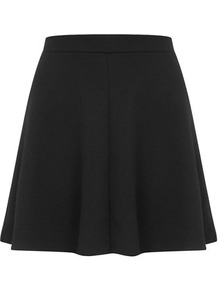 Petite Waffle Skater Skirt - length: mid thigh; pattern: plain; fit: loose/voluminous; style: pleated; waist detail: elasticated waist, fitted waist; waist: high rise; predominant colour: black; occasions: casual, evening, work; fibres: polyester/polyamide - 100%; hip detail: structured pleats at hip, soft pleats at hip/draping at hip/flared at hip; trends: volume; pattern type: fabric; texture group: jersey - stretchy/drapey