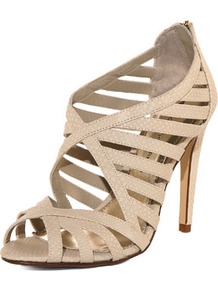 Cream Cross Strap Sandal - predominant colour: stone; occasions: evening, occasion; material: faux leather; heel height: high; heel: stiletto; toe: open toe/peeptoe; style: strappy; finish: plain; pattern: plain