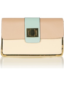 Colourblock Clutch Bag - predominant colour: nude; occasions: evening, occasion; style: clutch; length: hand carry; size: small; material: faux leather; pattern: plain, colourblock; trends: sporty redux; finish: plain