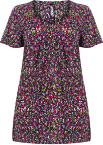Floral Moss Crepe Top - neckline: round neck; predominant colour: hot pink; occasions: casual, holiday; length: standard; style: top; fibres: polyester/polyamide - 100%; fit: loose; sleeve length: short sleeve; sleeve style: standard; texture group: crepes; pattern type: fabric; pattern size: small & busy; pattern: florals, patterned/print