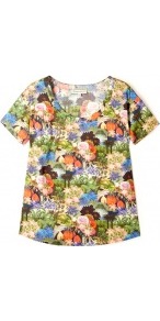 Desfeuits Tropical Print T Shirt - neckline: round neck; style: t-shirt; occasions: casual, work; length: standard; fibres: cotton - 100%; fit: straight cut; predominant colour: multicoloured; sleeve length: short sleeve; sleeve style: standard; trends: statement prints; pattern type: fabric; pattern size: big & busy; pattern: florals, patterned/print; texture group: jersey - stretchy/drapey