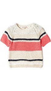 Bemol Crochet Knitted Short Sleeve Jumper Paul & Joe Sist - neckline: round neck; pattern: horizontal stripes; length: cropped; style: square cut; predominant colour: stone; occasions: casual, work; fibres: cotton - mix; fit: standard fit; sleeve length: short sleeve; sleeve style: standard; texture group: knits/crochet; pattern type: knitted - other; pattern size: standard