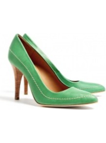 Green Stitched Pointy Pump - predominant colour: emerald green; occasions: casual, evening, work, occasion; material: leather; heel height: high; embellishment: embroidered; heel: stiletto; toe: pointed toe; style: courts; finish: plain; pattern: plain
