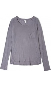 Shadow Grey Very Light Scoop Neck Long Sleeve Jersey Top - neckline: round neck; pattern: plain; style: t-shirt; bust detail: pocket detail at bust; predominant colour: charcoal; occasions: casual, work; length: standard; fibres: cotton - mix; fit: loose; sleeve length: long sleeve; sleeve style: standard; pattern type: fabric; pattern size: standard; texture group: jersey - stretchy/drapey