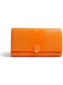 Stamped Leather Travel Clutch - predominant colour: bright orange; occasions: casual, evening, occasion; type of pattern: light; style: clutch; length: hand carry; size: small; material: leather; pattern: animal print, plain; trends: fluorescent; finish: patent; embellishment: chain/metal