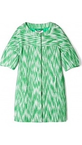 Bianca Printed Day Coat - collar: round collar/collarless; style: single breasted; hip detail: front pockets at hip; length: mid thigh; predominant colour: emerald green; occasions: casual, evening, work, occasion; fit: straight cut (boxy); fibres: cotton - mix; sleeve length: short sleeve; sleeve style: standard; trends: statement prints, fluorescent, modern geometrics; collar break: high; pattern type: fabric; pattern size: small & busy; pattern: patterned/print; texture group: woven bulky/heavy