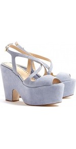 Suede Platform Sandals - predominant colour: pale blue; occasions: casual, evening, holiday; material: suede; heel height: high; embellishment: buckles; ankle detail: ankle strap; heel: platform; toe: open toe/peeptoe; style: strappy; finish: plain; pattern: plain
