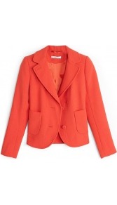 Double Crepe Jacket - pattern: plain; style: single breasted blazer; hip detail: side pockets at hip; collar: standard lapel/rever collar; predominant colour: bright orange; occasions: casual, work, occasion; length: standard; fit: tailored/fitted; fibres: wool - mix; sleeve length: long sleeve; sleeve style: standard; texture group: crepes; collar break: medium; pattern type: fabric