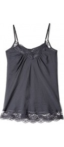 Iron Grey Day Vidar Lace Camisole - neckline: v-neck; sleeve style: spaghetti straps; style: camisole; bust detail: ruching/gathering/draping/layers/pintuck pleats at bust, contrast pattern/fabric/detail at bust; predominant colour: charcoal; occasions: casual, evening, holiday; length: standard; fibres: silk - mix; fit: straight cut; sleeve length: sleeveless; texture group: silky - light; pattern type: fabric; pattern size: small & light; embellishment: embroidered