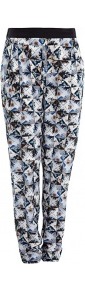 Folded Floral Print Silk Trouser - length: standard; waist detail: elasticated waist; style: peg leg; waist: high rise; pocket detail: pockets at the sides; predominant colour: black; occasions: casual, evening, work; fibres: silk - 100%; texture group: silky - light; trends: statement prints; fit: tapered; pattern type: fabric; pattern size: small & busy; pattern: patterned/print