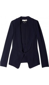 Marine Crepe Satin Easy Jacket - pattern: plain; style: single breasted blazer; collar: standard lapel/rever collar; predominant colour: navy; occasions: casual, evening, work, occasion; length: standard; fit: tailored/fitted; fibres: polyester/polyamide - 100%; waist detail: fitted waist; sleeve length: long sleeve; sleeve style: standard; texture group: structured shiny - satin/tafetta/silk etc.; trends: tuxedo; collar break: low/open; pattern type: fabric; pattern size: standard