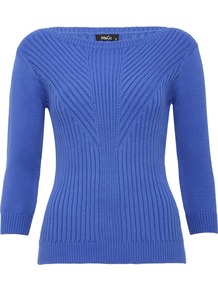 Women's Jumper Rib Body Con - neckline: round neck; pattern: plain; style: standard; predominant colour: indigo; occasions: casual, work; length: standard; fibres: cotton - stretch; fit: slim fit; sleeve length: 3/4 length; sleeve style: standard; texture group: knits/crochet; pattern type: knitted - fine stitch; pattern size: standard