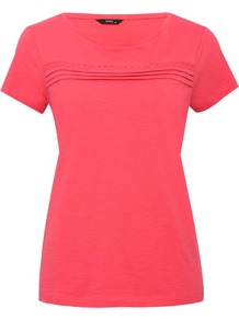 Women's Pleat Front Crew Neck Top - neckline: round neck; pattern: plain; style: t-shirt; bust detail: ruching/gathering/draping/layers/pintuck pleats at bust; predominant colour: hot pink; occasions: casual; length: standard; fibres: cotton - 100%; fit: body skimming; sleeve length: short sleeve; sleeve style: standard; pattern type: fabric; texture group: jersey - stretchy/drapey