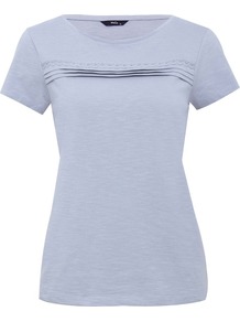 Women's Pleat Front Crew Neck Top - pattern: plain; style: t-shirt; predominant colour: lilac; occasions: casual; length: standard; fibres: cotton - 100%; fit: body skimming; neckline: crew; sleeve length: short sleeve; sleeve style: standard; texture group: jersey - stretchy/drapey