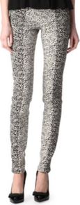Dorothy Jacquard Trousers - length: standard; waist: mid/regular rise; predominant colour: ivory; occasions: casual, evening, work; fibres: cotton - stretch; trends: statement prints; fit: slim leg; pattern type: fabric; pattern size: small & busy; pattern: animal print, patterned/print; texture group: other - light to midweight; style: standard