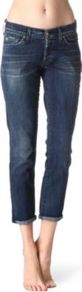 Josefina Slim Fit Mid Rise Boyfriend Jeans - style: straight leg; pattern: plain; pocket detail: traditional 5 pocket; waist: mid/regular rise; predominant colour: navy; occasions: casual; length: ankle length; fibres: cotton - mix; jeans detail: whiskering, dark wash; jeans & bottoms detail: turn ups; texture group: denim; pattern type: fabric