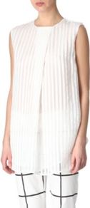 Malia Top - pattern: vertical stripes; sleeve style: sleeveless; length: below the bottom; bust detail: ruching/gathering/draping/layers/pintuck pleats at bust; predominant colour: white; occasions: casual, evening, holiday; style: top; fit: loose; neckline: crew; back detail: keyhole/peephole detail at back; sleeve length: sleeveless; texture group: sheer fabrics/chiffon/organza etc.; pattern type: fabric; fibres: viscose/rayon - mix