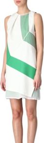 Cometa Dress - style: shift; length: mid thigh; sleeve style: sleeveless; neckline: high neck; pattern: striped, patterned/print; bust detail: ruching/gathering/draping/layers/pintuck pleats at bust, contrast pattern/fabric/detail at bust; predominant colour: ivory; occasions: casual, evening, occasion, holiday; fit: body skimming; fibres: silk - 100%; hip detail: contrast fabric/print detail at hip, soft pleats at hip/draping at hip/flared at hip; shoulder detail: flat/draping pleats/ruching/gathering at shoulder; back detail: keyhole/peephole detail at back; sleeve length: sleeveless; texture group: sheer fabrics/chiffon/organza etc.; trends: striking stripes, sporty redux; pattern type: fabric; pattern size: small & light